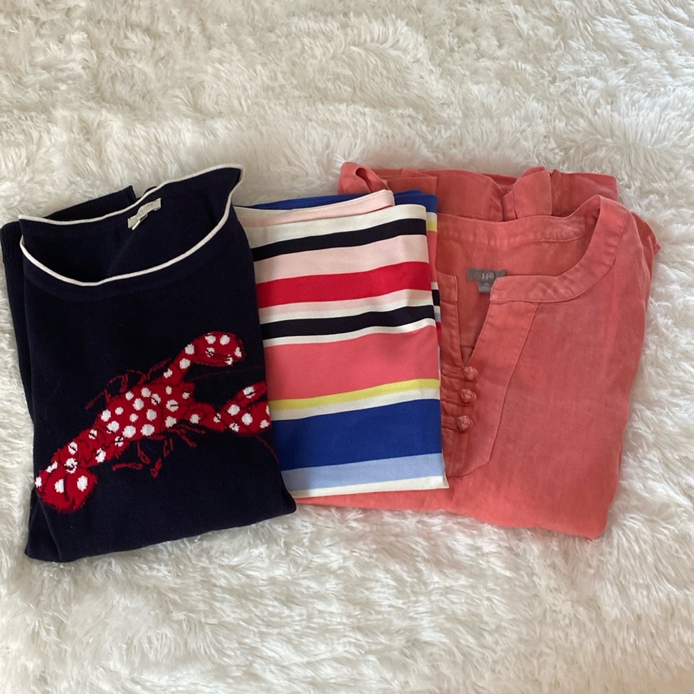 Talbots and J Jill Lot. Navy Sweater X, Striped Skirt 14, Linen Maxi Dress XL